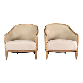 Art Deco Bergère Club Chairs in the Style of Paul Follot Reupholstered Armchairs - a Pair For Sale