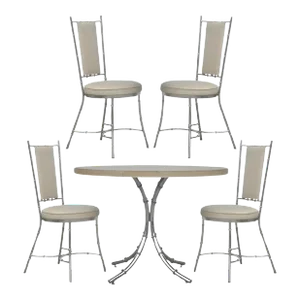 Vintage Hollywood Regency Chrome Metal Faux Bamboo Dining Kitchen Set - 5 Pc Set
