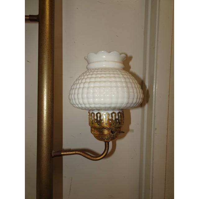 Vintage MidCentury Modern White 3 Light Tension Pole Lamp Floor to