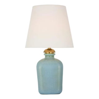 Thomas O'Brien by Visual Comfort Signature Josy 17" Cordless Table Lamp in Silk Blue with Linen Shade For Sale