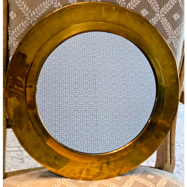 Mid-Century Modern Handcrafted Moroccan Solid Brass Round Wall Mirror, 15.25" Design International For Sale - Image 3 of 8