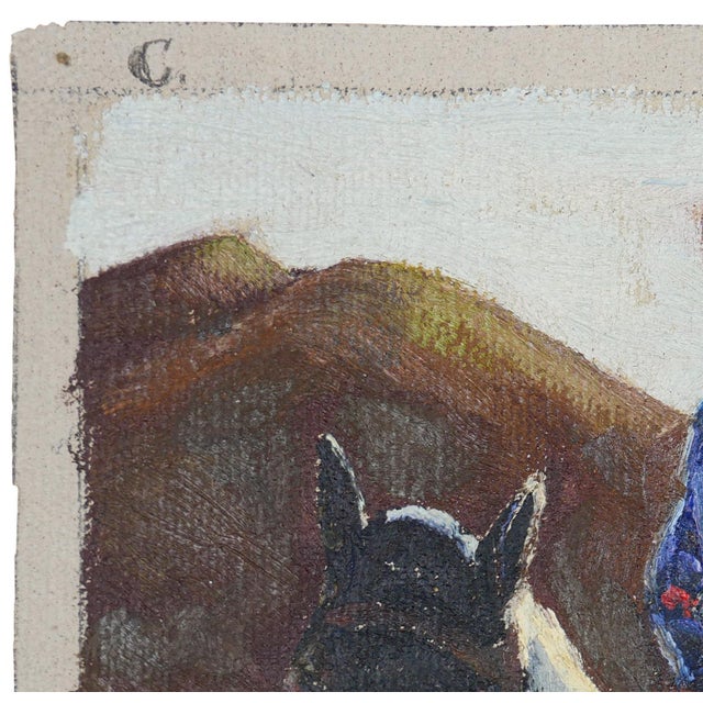 Fred Darge Blue, Red, and Brown Abstract Impressionist Painting of a Cowboy on a Horse, Mid-20th Century For Sale - Image 4 of 10