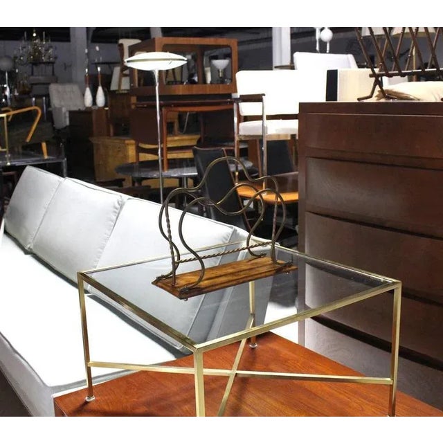 Mid 20th Century Vintage Mid Century Twisted Brass and Wood Magazine Rack For Sale - Image 5 of 6