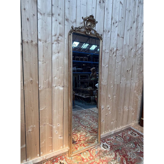 Wood Louis Philippe Mirror with Pediment in Gilded Stuccoed Wood For Sale - Image 7 of 11