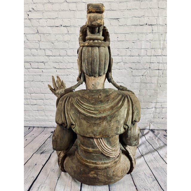 18th Century Monumental Chinese Polychromed Seated Guanyin Statute For Sale - Image 10 of 18