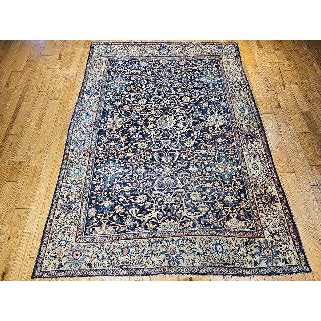 Navy Blue Antique Persian Ziegler Mahal Sultanabad Rug, Hand-Knotted Wool, Geometric Pattern, Navy & Ivory, 9x12 For Sale - Image 8 of 16