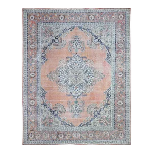 1960 12'2"x15'2" Orange Pure Wool Hand Knotted Vintage Tabriz Oversized Oriental Rug