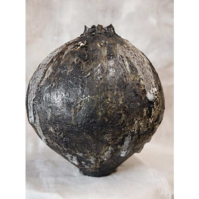 Contemporary Shou Sugi Ban Moon Vase Handmade For Sale - Image 3 of 14