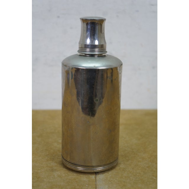 Vintage Art Deco Silverplate Whisky Cocktail Flask Bottle Glass Stopper 8" For Sale - Image 4 of 15
