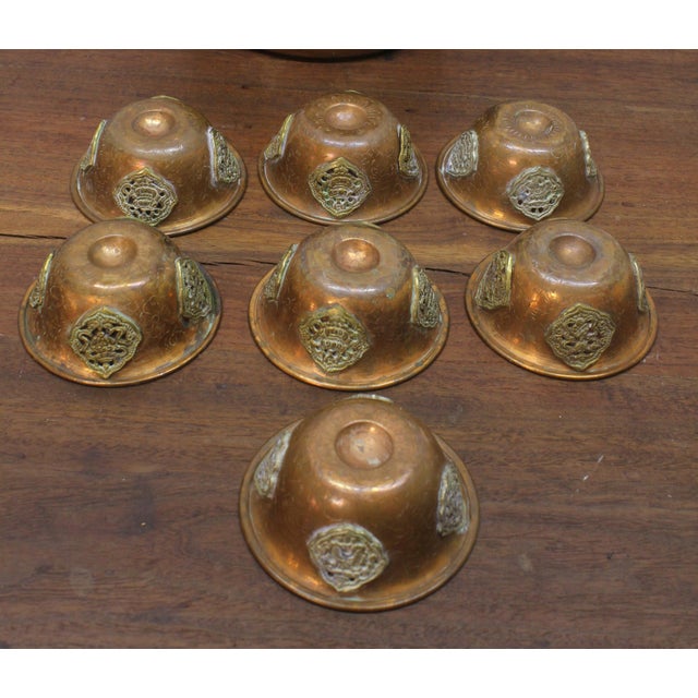 1950s Himalayan Nepalese Hand-Wrought Copper Altar Offering Bowls - Set of 7 For Sale - Image 9 of 15