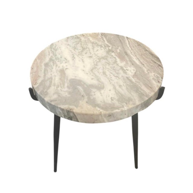 Contemporary Round White Marble Side Table With Slim Black Tapered Legs For Sale - Image 4 of 7