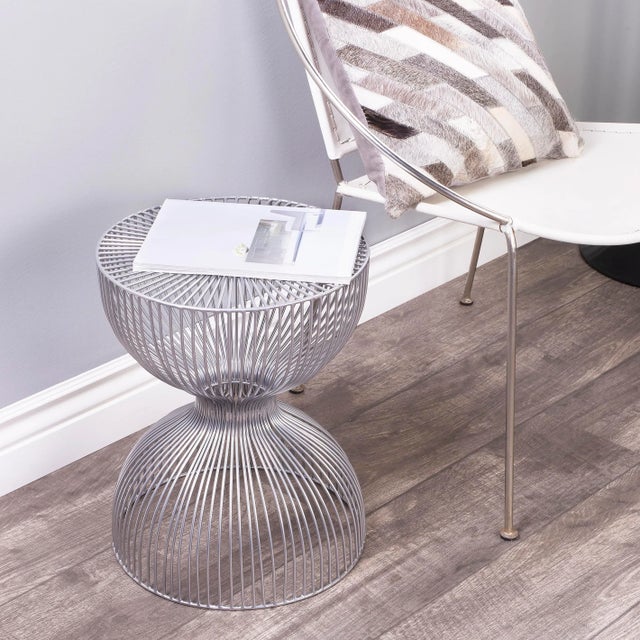 Industrial Nicholas Silver Metal Accent Table, Silver For Sale - Image 3 of 6