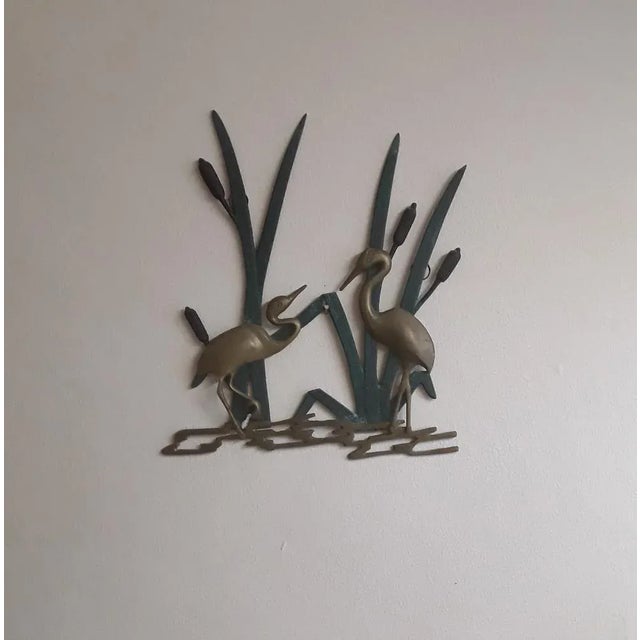 Vintage Wall Relief 2 Herons in the Reeds in Colored Brass, 1970s For Sale - Image 4 of 4