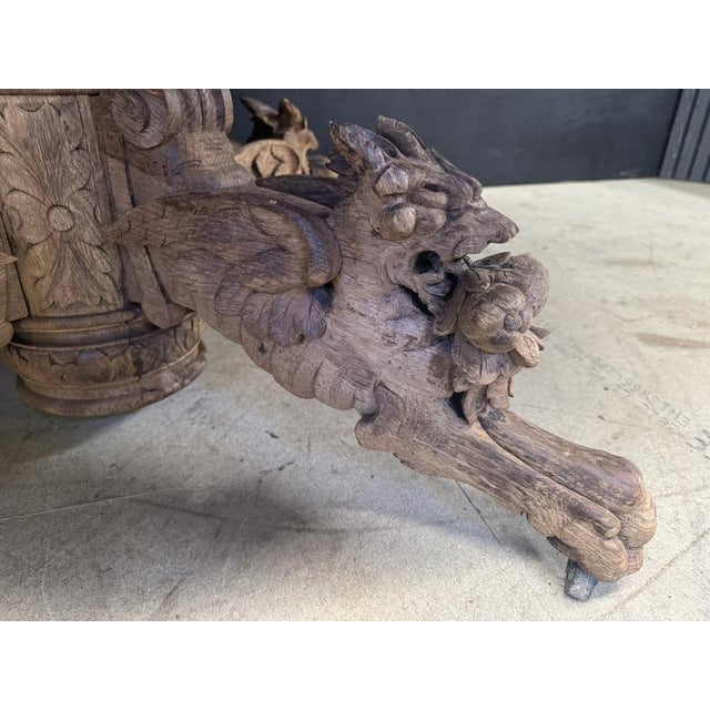 19th Century French Carved Oak Hunting Table, 1860 For Sale - Image 5 of 14