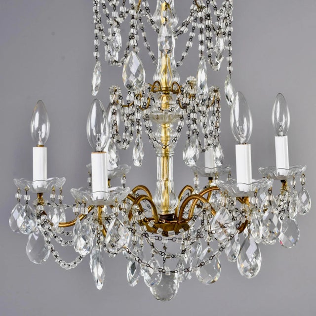 Brass Italian Six Light Crystal Chandelier With Large Drops For Sale - Image 8 of 12