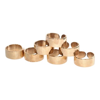 Mid-Century Modern Hammered Bronze Polished Round Napkin Rings- Set of 7 For Sale