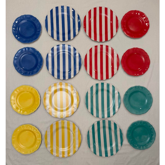 Nautical Vintage Coastal Cabana Stripe Melamine Dinnerware Set Styled After Vietri, Set of 8 For Sale - Image 3 of 15