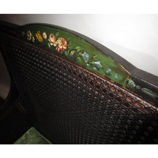 English Regency Bergere Chair Painted Ebonized Wood and Cane For Sale - Image 10 of 13