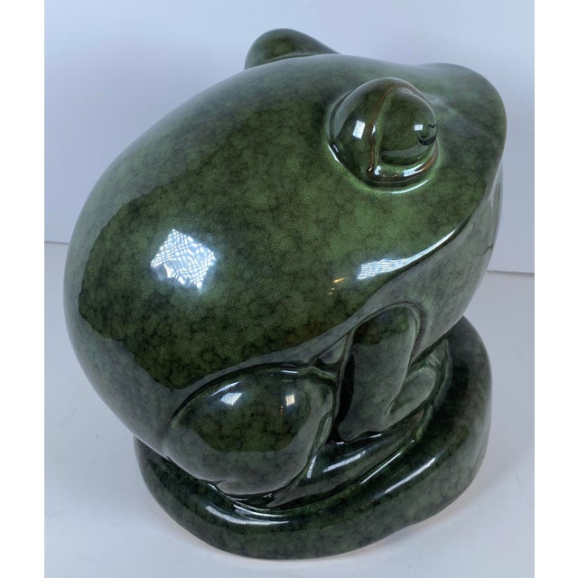 Art Deco French Art Deco Style Glazed Ceramic Frog Sculpture, Green Animal Sculpture For Sale - Image 3 of 5