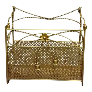 Hollywood Regency Gilt Bronze Magazine Rack, Rope an Tassel Form