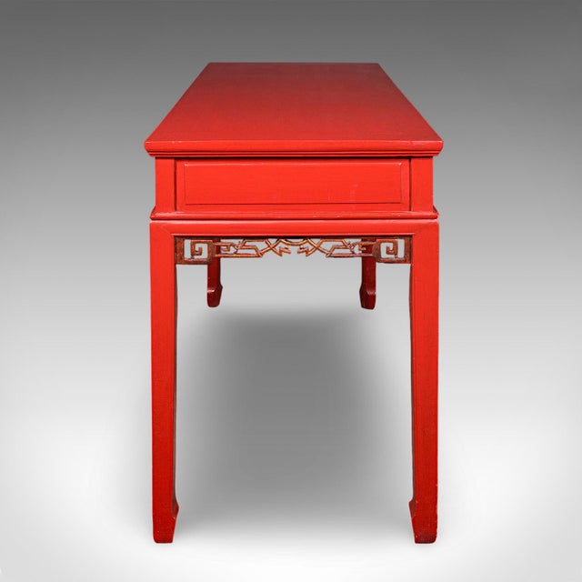 Tall Vintage Art Deco Revival Hall Table, Oriental, Red Lacquer, Side, Reception For Sale - Image 4 of 10