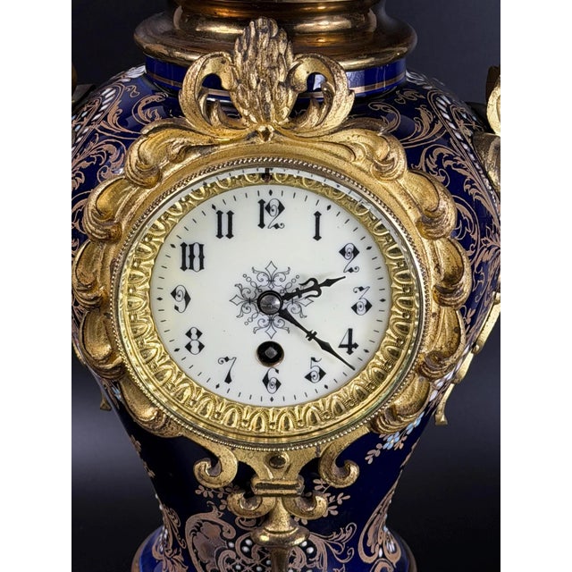 Goldenrod Antique French Cobalt Blue Porcelain Vase Clock with Gilt Bronze Mounts, 1890s For Sale - Image 8 of 18
