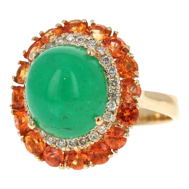 Emerald Sapphire Diamond Yellow Gold Cocktail Ring Size 7 For Sale