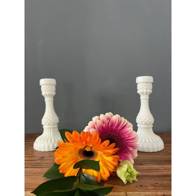 Set of Two Vintage 1960s Milk Glass Candle Holders For Sale In New York - Image 6 of 8