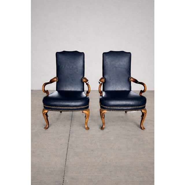 Pair of Vintage Sam Moore Traditional Armchairs in Leather-Like Vinyl With Nailhead Trim For Sale - Image 9 of 12