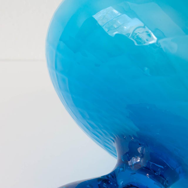 Vintage Portuguese Blue Glass Bowl with Foot, 1960s For Sale - Image 9 of 11