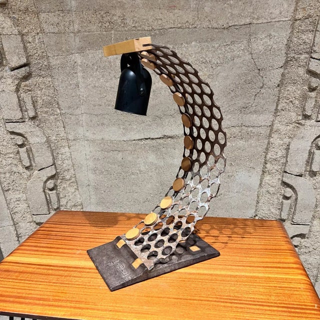 Late 20th Century 1970s Studio Desk Lamp Perforated Iron Art For Sale - Image 5 of 12