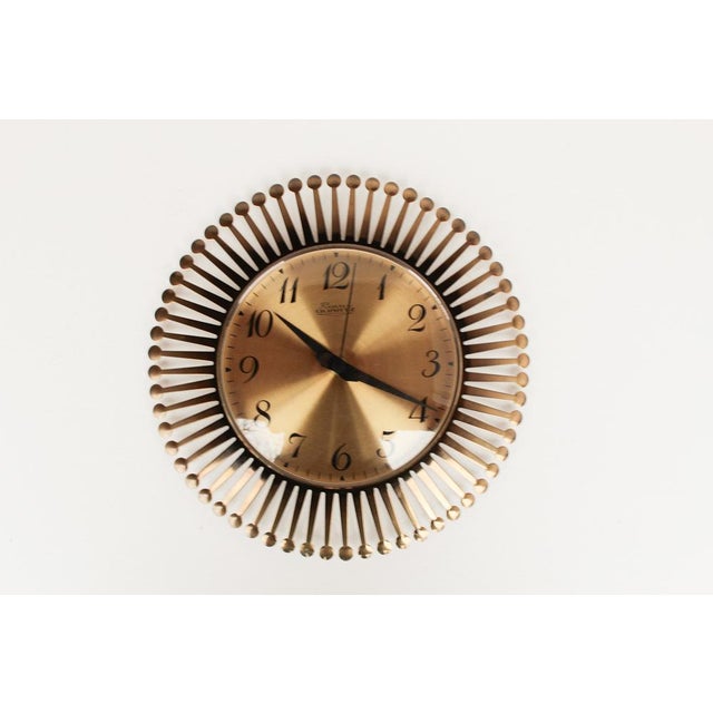 Mid-Century Modern Mid-Century Brass Sunburst Wall Clock, 1960s For Sale - Image 3 of 9