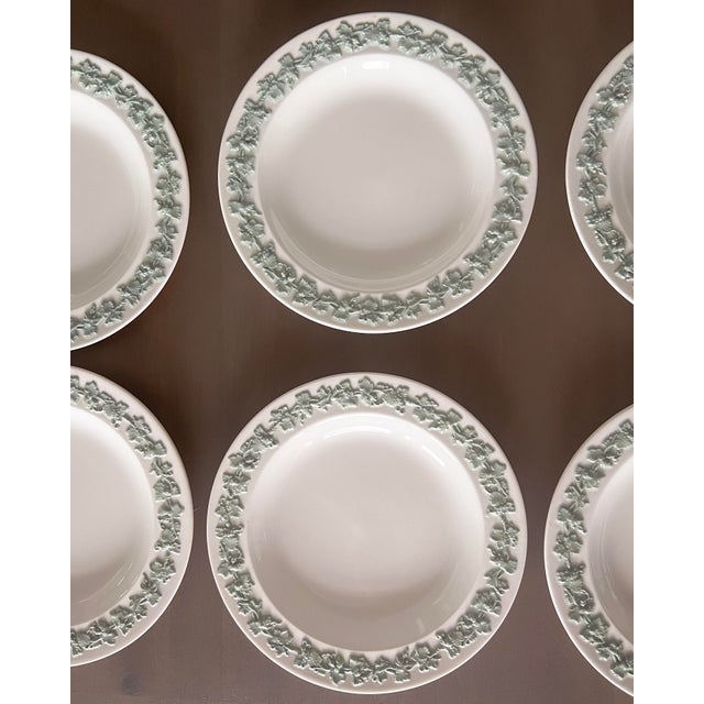 English Mid 20th Century Wedgwood Etruria Embossed Queensware Celadon Grape Salad Plates – Set of 6 For Sale - Image 3 of 10
