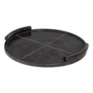 Forte Leather Tray Round, Black For Sale