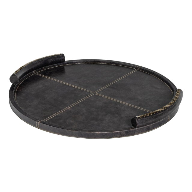 Forte Leather Tray Round, Black For Sale