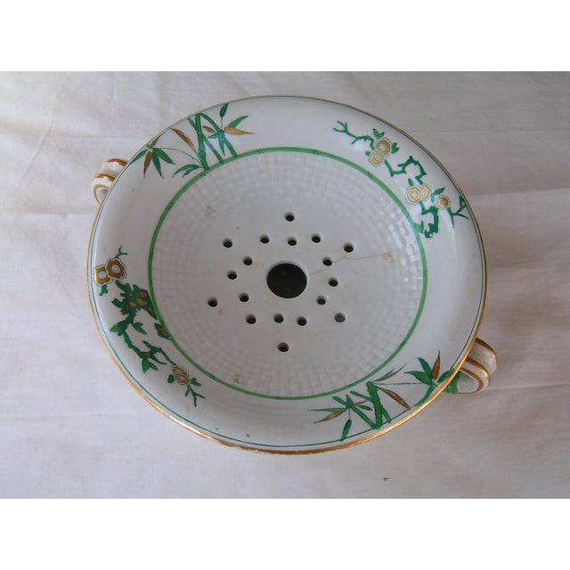 2 Piece Antique Flower Frog Bowl Porcelain Asian Design Made by Minton 1863-72 Hand Painted Design For Sale In Phoenix - Image 6 of 11