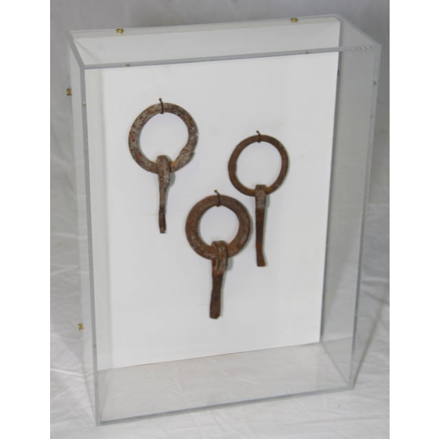 Modern Antique Oar Locks in Acrylic Box For Sale - Image 3 of 3