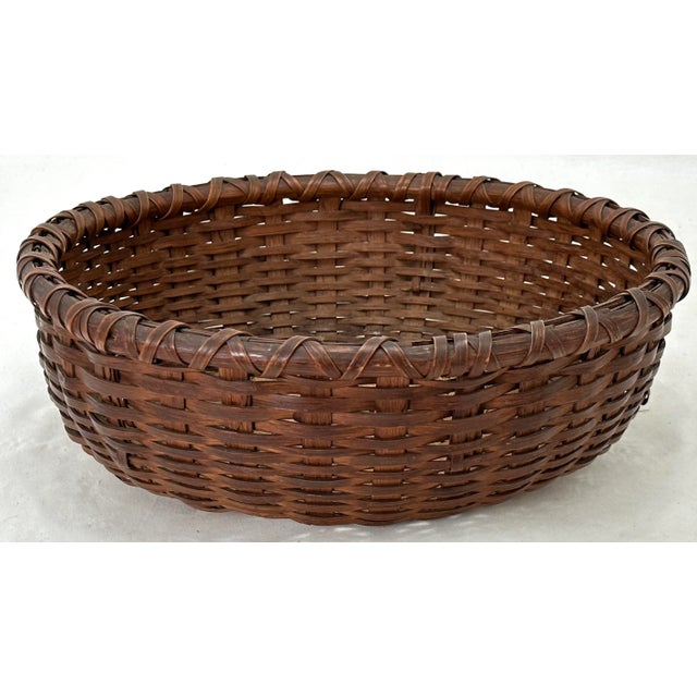 Late 19th Century Antique Late 19th Century American Hand Woven Ash Splint Fruit Basket - Beautiful Original Color & Patina For Sale - Image 5 of 13