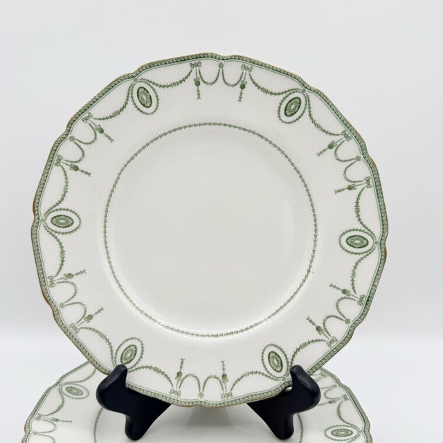 Metal Antique Royal Doulton Countess Green & Gold Luncheon Plates, Set of 4 For Sale - Image 7 of 12