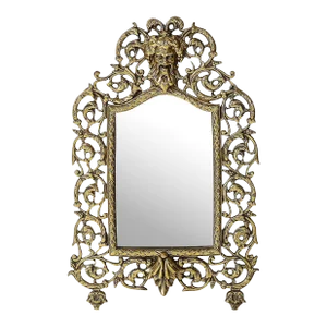 Neoclassical Ornate Brass Framed Mirror W/ Bacchus Motif