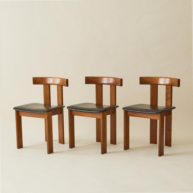 Luigi Vaghi Wood Dining Chairs With Black Seat, Set of 6, 1960's Italy For Sale - Image 4 of 12