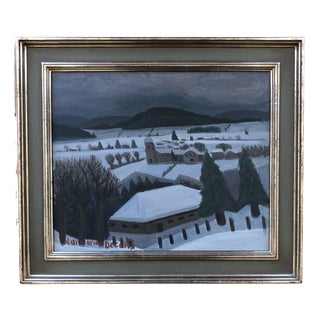 Albert Joseph Januarius Di Décarli, Paysage d'un village enneigé, Oil on Wood, Framed For Sale