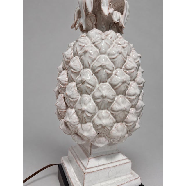 White Vintage Italian Mid Century White Glazed Pineapple Form Ceramic Table Lamp For Sale - Image 8 of 10
