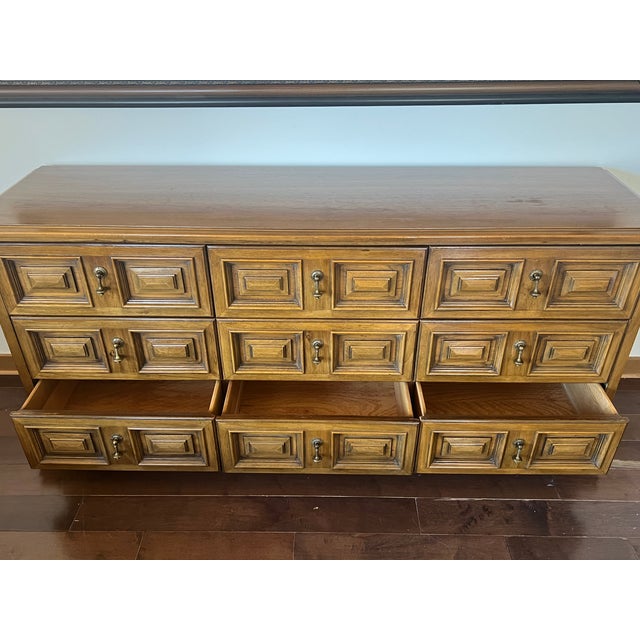 Vintage Drexel Esperado Mid Century Nine Drawer Dresser Solid Wood, Rare Collection For Sale - Image 16 of 18