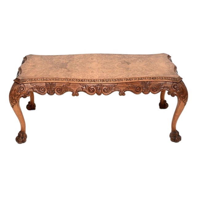 Vintage Queen Anne Style Burr Walnut Coffee Table, 1920 For Sale