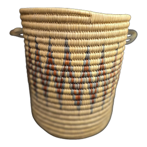 Late 20th Century Large Hand Woven African Coil Basket With Earth Tone Geometric Pattern