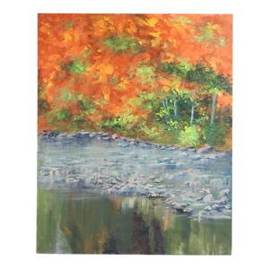 Contemporary Autumn Lakeside Reflecting Pool Landscape Painting