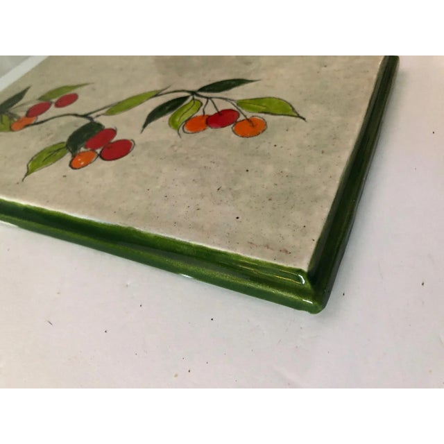 1970s "Cherries" Wall Plaque in Glazed Ceramic Tile Signed Boyer For Sale - Image 4 of 10