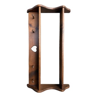 Late 20th Century Cottagecore Wooden Wall Shelf With a Heart and Pegs For Sale