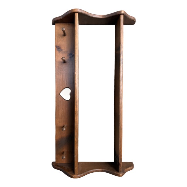 Late 20th Century Cottagecore Wooden Wall Shelf With a Heart and Pegs For Sale